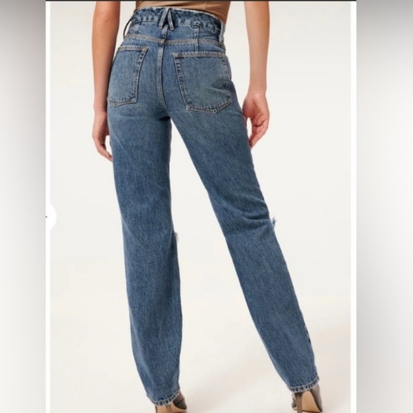 NWT Good American Good 90s Slim Ripped Knee Straight Jeans in Indigo - Picture 2 of 14